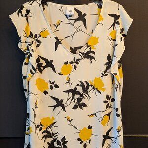 Cabi #3963 Birdwatcher Yellow Gold Floral Flutter Sleeveless Tank Top Blouse XL